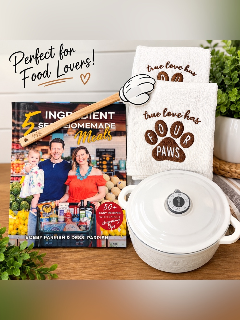 Cozy Kitchen Gift Bundle Cookbook Mug Towels Wooden Spoon